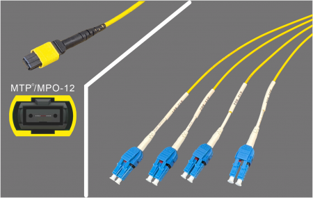 MPO-12 đến Lắp ráp LC - MPO-12 đến 4 x Duplex LC OS2 Lắp ráp